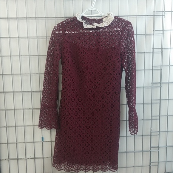 Sandro Paris Dresses & Skirts - Sandro Paris Dress Size 36 Burgundy Body Lace Long Sleeves